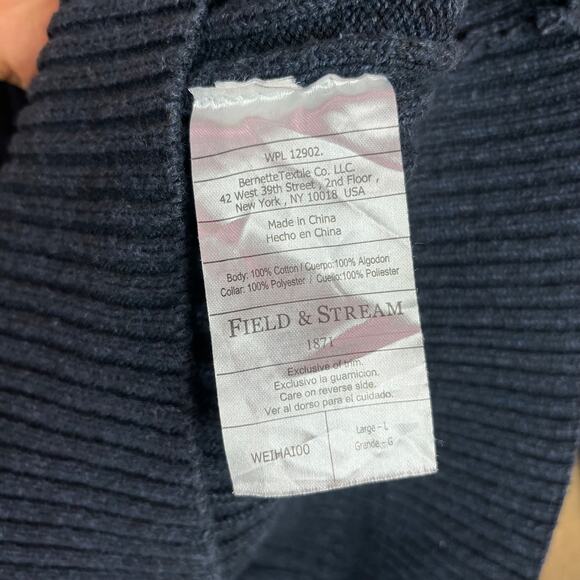 Field & Stream Mens Sweater Blue Heavy Knit Reinforced Shoulders 1/4 Zip Large - Picture 10 of 13